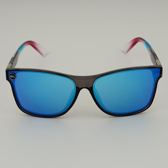 Quiksilver Round Flat Lens Sunglasses Clear Gray Frame Blue Mirror Lens Q26 - Picture 4 of 13
